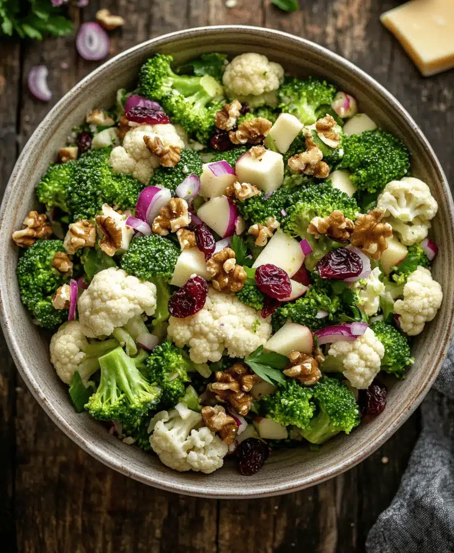 Salads can often be overlooked as mere sides or appetizers, but when crafted with care and creativity, they can become the star of any meal. The Crunchy Apple Broccoli Cauliflower Salad Delight is a perfect example of how a salad can be both nutritious and satisfying. This vibrant dish combines the crispness of fresh vegetables with the sweetness of apples and the satisfying crunch of nuts, making it a delightful addition to your dining table.