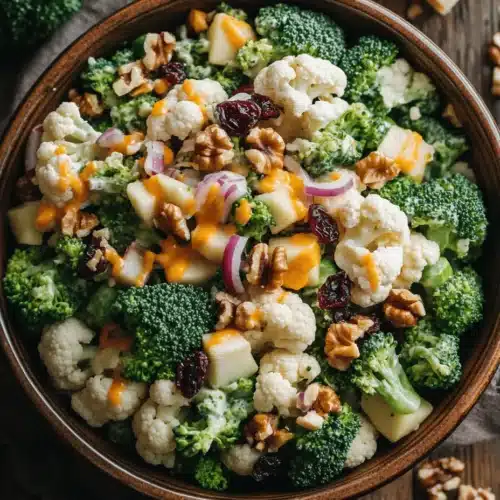 Salads can often be overlooked as mere sides or appetizers, but when crafted with care and creativity, they can become the star of any meal. The Crunchy Apple Broccoli Cauliflower Salad Delight is a perfect example of how a salad can be both nutritious and satisfying. This vibrant dish combines the crispness of fresh vegetables with the sweetness of apples and the satisfying crunch of nuts, making it a delightful addition to your dining table.