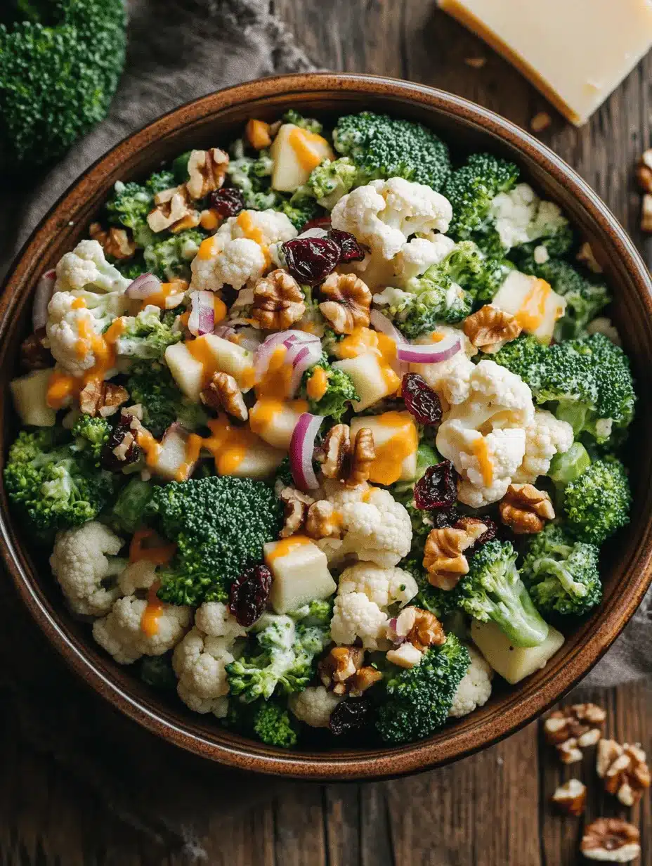 Salads can often be overlooked as mere sides or appetizers, but when crafted with care and creativity, they can become the star of any meal. The Crunchy Apple Broccoli Cauliflower Salad Delight is a perfect example of how a salad can be both nutritious and satisfying. This vibrant dish combines the crispness of fresh vegetables with the sweetness of apples and the satisfying crunch of nuts, making it a delightful addition to your dining table.