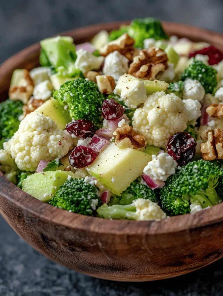 Exploring nutritious and delicious salads can be a delightful way to enhance your meals. One such refreshing option is the Crunchy Apple Broccoli Cauliflower Salad. This vibrant dish combines the crispness of fresh vegetables with the sweetness of apples and the creaminess of a yogurt-based dressing, making it a perfect addition to any lunch or dinner spread. Salads like this not only provide a burst of flavor but also pack a nutritional punch, making them ideal for health-conscious eaters and those looking to incorporate more vegetables into their diets.