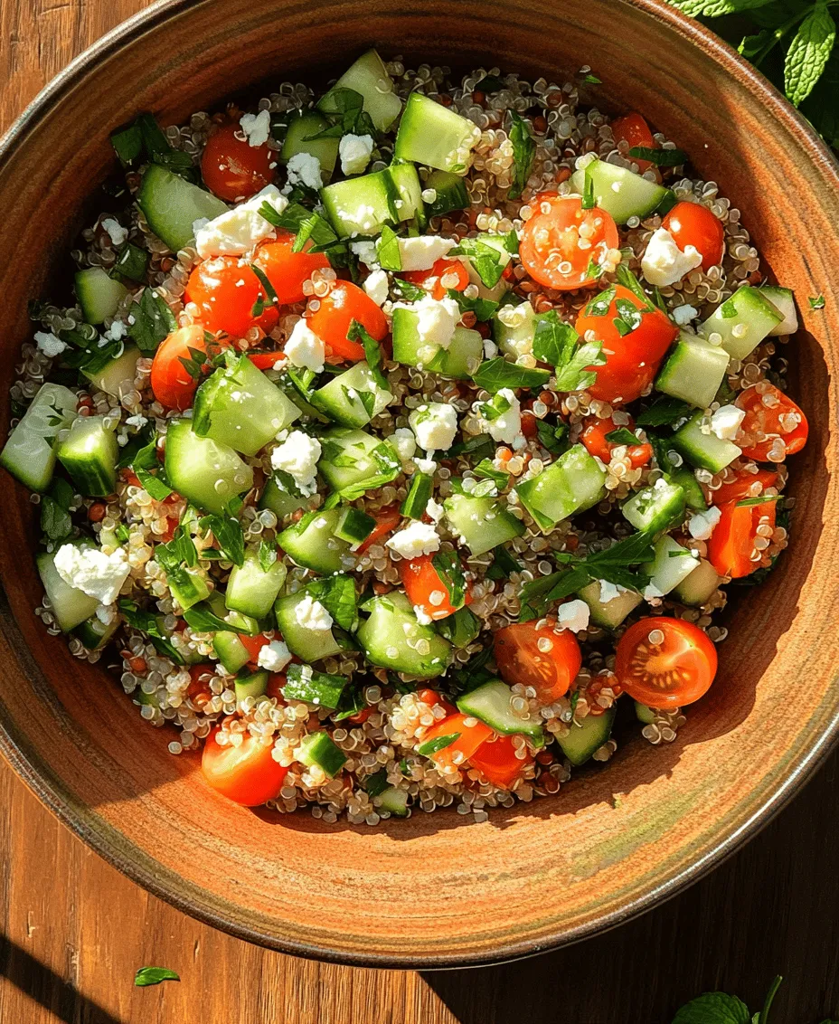 In recent years, there has been a remarkable shift towards healthy eating and plant-based diets, driven by a growing awareness of the benefits of a nutritious lifestyle. As more individuals seek to enhance their well-being through their food choices, recipes featuring whole, unprocessed ingredients are becoming increasingly popular. Among these, the <strong></noscript>Quinoa and Lentil Salad</strong> stands out as a delicious and nourishing option, perfect for anyone looking to incorporate more healthful foods into their diet.” /></p>
</p>
<h3>Olive Oil and Lemon Juice: Health Benefits and Flavor Enhancement</h3>
</p>
<p>When it comes to creating a nourishing quinoa and lentil salad, the dressing plays an essential role in enhancing the flavors and overall health benefits of the dish. A simple mixture of olive oil and lemon juice not only elevates the taste but also promotes a variety of health benefits.</p>
</p>
<p><strong>Health Benefits of Olive Oil</strong></p>
<p>Olive oil is rich in monounsaturated fats, which are known to be heart-healthy. It contains antioxidants like vitamin E and polyphenols that help reduce inflammation and protect against chronic diseases. Including olive oil in your diet can aid in lowering bad cholesterol levels and may even support cognitive function.</p>
</p>
<p><strong>Lemon Juice Benefits</strong></p>
<p>Lemon juice, on the other hand, is packed with vitamin C, which is vital for immune function and skin health. Its acidity helps to brighten the flavors of the salad, balancing the earthy tones of quinoa and lentils. Additionally, lemon juice can aid digestion and has detoxifying properties, making it a perfect companion to this wholesome salad.</p>
</p>
<h3>Optional Feta Cheese: Flavor Profile and Alternatives for Vegan Diets</h3>
</p>
<p>Feta cheese adds a creamy texture and a tangy flavor that complements the quinoa and lentil salad beautifully. Its salty notes can enhance the overall taste profile, making the dish even more satisfying. However, for those adhering to a vegan diet or looking to reduce dairy intake, there are excellent alternatives available.</p>
</p>
<p><strong>Vegan Alternatives</strong></p>
<p>Consider using crumbled tofu or a vegan feta made from nuts, which can replicate the creamy texture without the dairy. Nutritional yeast is another fantastic option that lends a cheesy flavor without any animal products. For an extra punch, try adding avocado, which also provides healthy fats and a smooth mouthfeel to the salad.</p>
</p>
<h3>Step-By-Step Instructions</h3>
</p>
<h4>Cooking Quinoa and Lentils Properly</h4>
</p>
<p>1. <strong>Rinse and Prepare:</strong></p>
<p>Begin by rinsing 1 cup of quinoa under cold water to remove any bitterness. For lentils, use 1 cup of dried green or brown lentils, which do not require soaking.</p>
</p>
<p>2. <strong>Cooking Quinoa:</strong></p>
<p>– In a medium saucepan, combine the rinsed quinoa with 2 cups of water or vegetable broth for added flavor.</p>
<p>– Bring to a boil over medium-high heat, then reduce to a simmer.</p>
<p>– Cover and cook for 15 minutes or until the liquid is absorbed and the quinoa is fluffy.</p>
<p>– Remove from heat and let it sit for 5 minutes before fluffing it with a fork.</p>
</p>
<p>3. <strong>Cooking Lentils:</strong></p>
<p>– In another pot, combine the lentils with 3 cups of water.</p>
<p>– Bring to a boil, then reduce heat and simmer uncovered for about 20-25 minutes until tender but not mushy.</p>
<p>– Drain any excess water and set aside to cool.</p>
</p>
<h4>Chopping Vegetables and Combining Ingredients</h4>
</p>
<p>4. <strong>Prepare the Vegetables:</strong></p>
<p>– While the quinoa and lentils are cooking, chop your choice of vegetables. Bell peppers, cucumbers, cherry tomatoes, and red onion are great options.</p>
<p>– Aim for uniform sizes to ensure even mixing and presentation. Using a sharp knife will make the process easier and safer.</p>
</p>
<p>5. <strong>Combining Ingredients:</strong></p>
<p>– In a large bowl, combine the cooked quinoa and lentils with the chopped vegetables.</p>
<p>– Gently fold in the ingredients to maintain the integrity of the quinoa and lentils.</p>
</p>
<h4>Making the Dressing</h4>
</p>
<p>6. <strong>Prepare the Dressing:</strong></p>
<p>– In a small bowl, whisk together 3 tablespoons of extra virgin olive oil, the juice of 1 lemon, salt, and pepper to taste.</p>
<p>– For added flavor, consider adding minced garlic or a teaspoon of Dijon mustard.</p>
</p>
<p>7. <strong>Balancing Flavors:</strong></p>
<p>– Drizzle the dressing over the salad and toss gently to coat all ingredients. Taste and adjust the seasoning, adding more lemon juice or salt if needed.</p>
<p>– Let the salad sit for at least 15 minutes before serving to allow the flavors to meld.</p>
</p>
<h3>Flavor Pairings and Variations</h3>
</p>
<p>To make your quinoa and lentil salad even more exciting, consider these flavor pairings and variations:</p>
</p>
<h4>Additional Ingredients</h4>
</p>
<p>– <strong>Nuts and Seeds:</strong> Add a handful of toasted sunflower seeds or chopped walnuts for crunch and healthy fats.</p>
<p>– <strong>Herbs:</strong> Fresh herbs like parsley, cilantro, or mint can bring a vibrant freshness to your salad.</p>
<p>– <strong>Dried Fruits:</strong> Incorporate some dried cranberries or raisins for a touch of sweetness.</p>
</p>
<h4>Protein Variations</h4>
</p>
<p>– <strong>Chickpeas:</strong> For an additional protein boost, mix in a can of rinsed chickpeas.</p>
<p>– <strong>Grilled Chicken or Shrimp:</strong> If you prefer animal protein, grilled chicken or shrimp can complement this dish beautifully.</p>
</p>
<h4>Flavor Twists</h4>
</p>
<p>– <strong>Spices:</strong> Incorporate spices like cumin or smoked paprika to add depth and warmth to the salad.</p>
<p>– <strong>Seasonal Vegetable Swaps:</strong> Use seasonal vegetables to keep the salad fresh and in tune with what’s available. Roasted sweet potatoes in the fall or asparagus in the spring can be delightful additions.</p>
</p>
<h3>Serving Suggestions</h3>
</p>
<p>This nourishing quinoa and lentil salad is versatile and perfect for various occasions:</p>
</p>
<h4>Ideal Occasions</h4>
</p>
<p>– <strong>Potlucks:</strong> Its hearty nature makes it an excellent choice for sharing at gatherings.</p>
<p>– <strong>Picnics:</strong> Pack it in a portable container for a healthy meal on the go.</p>
<p>– <strong>Meal Prep:</strong> Make a big batch at the start of the week for easy lunches.</p>
</p>
<h4>Presentation Tips</h4>
</p>
<p>– <strong>Layering Colors:</strong> When serving, layer the salad in a clear bowl to showcase its vibrant colors.</p>
<p>– <strong>Garnishing:</strong> Top with a sprinkle of feta or fresh herbs just before serving for an appealing finish.</p>
</p>
<h4>Storing Leftovers</h4>
</p>
<p>– <strong>Storage Best Practices:</strong> Place leftovers in an airtight container in the refrigerator. The salad can last for up to 3 days, but be mindful that the quinoa may absorb some of the dressing over time. To refresh, add a splash of lemon juice and a drizzle of olive oil before serving.</p>
</p>
<h3>Conclusion</h3>
</p>
<p>The nourishing quinoa and lentil salad is not just a meal; it’s a celebration of health, flavor, and versatility. Packed with protein, fiber, and a host of vitamins, this salad offers a satisfying option for lunch, dinner, or as a side dish. Its simple ingredients and easy preparation make it accessible for cooks of all skill levels, while the myriad of flavor combinations allows for creative expression in the kitchen.</p>
</p>
<p>By incorporating diverse, nutrient-dense foods like quinoa, lentils, and fresh vegetables, you’re not only enhancing your meals but also promoting overall well-being. We encourage you to explore this recipe and make it your own, discovering the endless possibilities that come with each delicious bite. Enjoy the journey of cooking and the nourishment it provides!</p>
<div id=