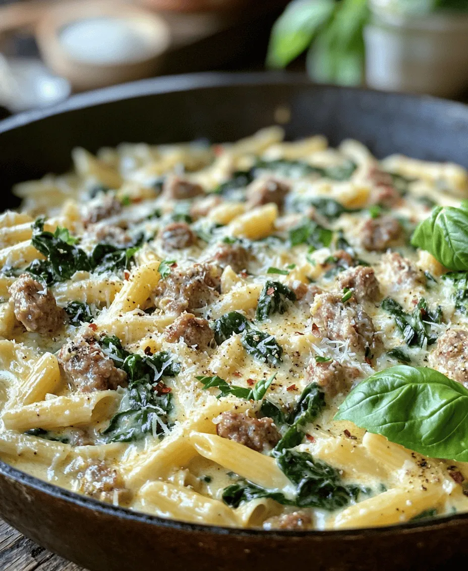 Welcome to a culinary adventure that combines comfort and flavor in a single skillet: Creamy Sausage & Spinach Pasta. This dish is a delightful fusion of tender pasta, savory sausage, and vibrant greens, all enveloped in a luscious, creamy sauce. It’s the kind of meal that not only satisfies the taste buds but also warms the heart, making it a favorite for families and a go-to option for quick weeknight dinners.