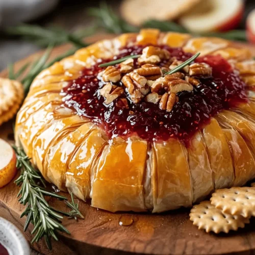 The Brie-luscious Delight with Jam is a culinary masterpiece that beautifully combines the creamy richness of Brie cheese with the sweet notes of fruity jam, all enveloped in a flaky pastry shell. This recipe is not just a treat for the palate; it also acts as an eye-catching centerpiece for any gathering, making it the perfect addition to your appetizer spread. Whether you're hosting an elegant dinner party, celebrating a milestone event, or simply indulging in a cozy night at home, this dish elevates the traditional cheese platter to new heights.