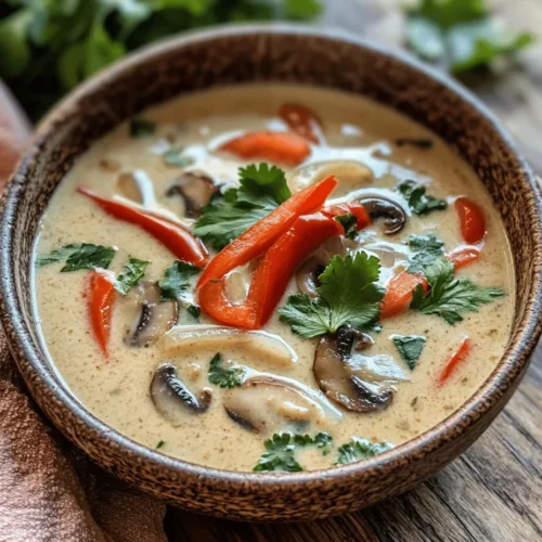 Thai cuisine is renowned for its harmonious balance of flavors, and the Creamy Thai Coconut Curry Soup is a perfect embodiment of this philosophy. The combination of sweet, salty, spicy, and sour elements creates a complex flavor profile that elevates the simplest of ingredients. This soup is particularly popular in Thai households, often enjoyed as a comforting meal during cooler evenings or as a centerpiece during family gatherings.