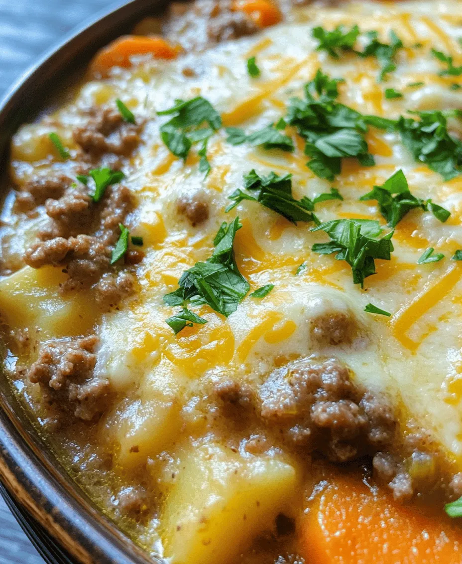When the weather turns chilly and the family is gathered, there's nothing quite like a warm bowl of soup to create a cozy atmosphere. Enter the <strong></noscript>Crockpot Creamy Potato & Hamburger Soup</strong>—a dish that combines comfort, flavor, and convenience in one hearty meal. This delightful soup is a staple for many families, thanks to its rich, creamy texture and a medley of wholesome ingredients that satisfy even the pickiest eaters.” /></p>
</p>
<h3>Combining Ingredients</h3>
</p>
<p>When creating a hearty soup in a crockpot, the way you layer your ingredients plays a crucial role in building depth of flavor. Start with your potatoes and vegetables at the bottom of the crockpot; these are denser and benefit from the longer cooking time. By placing them at the base, they will cook thoroughly and release their natural starches, which help to thicken the soup.</p>
</p>
<p>Next, add your browned hamburger and any aromatic vegetables, such as onions and garlic. These ingredients will infuse their flavors into the broth as they cook, enhancing the overall taste of the soup. If using spices, consider adding them at this stage, allowing them to bloom and release their essential oils throughout the cooking process. The key is to ensure that the ingredients are evenly distributed without overcrowding to allow proper circulation of heat and moisture.</p>
</p>
<p>Finally, pour in your broth and season to taste. The liquid will help to meld all the layers together, creating a cohesive flavor profile. Remember, the crockpot is designed for slow cooking; thus, don’t rush this step. Allow the ingredients to mingle and develop their flavors slowly over the cooking period.</p>
</p>
<h3>Cooking Time</h3>
</p>
<p>Cooking time is a crucial factor for achieving the perfect texture and flavor in your Crockpot Creamy Potato & Hamburger Soup. Typically, the soup should be cooked on low for 6 to 8 hours or on high for 3 to 4 hours. The longer cooking time on low heat is ideal for breaking down the potatoes and allowing all the flavors to meld together beautifully.</p>
</p>
<p>If you’re short on time, cooking on high will still yield a tasty soup but may result in slightly firmer potatoes. It’s essential to check the potatoes for doneness; they should be tender but not mushy. The balance between cooking time and heat level will help determine how the flavors develop, so keep an eye on the clock and adjust accordingly.</p>
</p>
<h3>Adding Creaminess</h3>
</p>
<p>To achieve that rich, creamy texture that makes this soup so luxurious, the timing of when you add dairy is essential. If you’re using heavy cream or half-and-half, it’s best to add it in the last 30 minutes of cooking. This way, the dairy will meld into the soup without curdling, ensuring a smooth and velvety consistency.</p>
</p>
<p>For a lighter option, whole milk or a plant-based alternative can be substituted. Be sure to stir well after adding the cream; this will help incorporate the dairy evenly throughout the soup. If you prefer a thicker consistency, consider using an immersion blender to puree a portion of the soup before adding the cream. This method not only enhances the creaminess but also enriches the flavor by redistributing the ingredients.</p>
</p>
<h3>Nutritional Information</h3>
</p>
<p>This hearty soup is not only delicious but also nutritious. Each serving (approximately 1.5 cups) contains:</p>
</p>
<p>– Calories: 380</p>
<p>– Protein: 20g</p>
<p>– Carbohydrates: 45g</p>
<p>– Fats: 15g</p>
<p>– Fiber: 4g</p>
<p>– Vitamins: Rich in Vitamin C from potatoes and vegetables, and Vitamin B6 from the hamburger.</p>
</p>
<p>The balanced macronutrients make this soup a suitable option for various dietary plans. With its wholesome ingredients, it can fit well into a meal prep routine, allowing you to prepare large batches and enjoy them throughout the week. Additionally, this soup freezes well, making it a great choice for those looking to stock their freezers with comforting meals for busy days.</p>
</p>
<h3>Customization and Variations</h3>
</p>
<p>One of the best aspects of the Crockpot Creamy Potato & Hamburger Soup is its versatility. Here are some ways to customize the recipe to suit different dietary preferences:</p>
</p>
<h4>Vegetarian Alternatives</h4>
<p>For a plant-based version, swap out the hamburger for a meat alternative like lentils or chickpeas, which will provide protein without animal products. You can also use vegetable broth instead of beef broth to maintain the vegetarian integrity of the dish. For dairy, consider using coconut milk or almond milk as substitutes for cream, giving the soup a unique flavor twist.</p>
</p>
<h4>Spice It Up</h4>
<p>To add some heat or a unique flavor profile, consider incorporating spices such as cayenne pepper, smoked paprika, or even a dash of curry powder. You can also toss in additional vegetables like carrots, celery, or bell peppers for added color and nutrients.</p>
</p>
<h4>Toppings and Add-ins</h4>
<p>Toppings can elevate your soup to another level. Consider adding crispy bacon bits for a salty crunch, shredded cheese for added creaminess, or fresh herbs like parsley or chives for a burst of freshness. A dollop of sour cream or Greek yogurt can also enhance the richness of each bowl.</p>
</p>
<h3>Serving Suggestions</h3>
</p>
<p>The best way to enjoy your Crockpot Creamy Potato & Hamburger Soup is to serve it hot, garnished with fresh herbs that not only add color but also enhance the flavor. Pairing the soup with crusty bread or a simple green salad can create a well-rounded meal. A side of garlic bread complements the soup beautifully, making it perfect for a cozy dinner.</p>
</p>
<p>For a visually appealing presentation, consider serving the soup in rustic bowls and garnishing each portion with a sprinkle of parsley or chives. This not only enhances the dish’s aesthetics but also adds a layer of flavor that ties the whole meal together.</p>
</p>
<h3>Storage and Reheating Tips</h3>
</p>
<p>Proper storage is key to keeping your soup fresh and delicious. Allow the soup to cool completely before transferring it to an airtight container. Store it in the refrigerator for up to 4 days, or freeze it for up to 3 months. If freezing, consider portioning the soup into smaller containers for easy reheating.</p>
</p>
<p>When it’s time to reheat, thaw frozen soup in the refrigerator overnight. Reheat on the stovetop over low heat, stirring occasionally to maintain its creamy texture. If the soup appears too thick, add a splash of broth or water to achieve your desired consistency. Avoid using the microwave for reheating as it could lead to uneven heating and a change in texture.</p>
</p>
<h3>Conclusion</h3>
</p>
<p>Crockpot Creamy Potato & Hamburger Soup is a delightful dish that embodies warmth and comfort. Its simplicity in preparation, combined with the rich flavors developed through slow cooking, makes it a favorite among families and busy individuals alike. Whether you follow the classic recipe or explore various customizations, this soup is sure to become a go-to meal for any occasion.</p>
</p>
<p>With its potential for meal prepping and freezing, along with its nutritious profile, this soup not only satisfies hunger but also nourishes the body. So gather your ingredients, fire up your crockpot, and enjoy this hearty delight that is not just a recipe, but a comforting experience to share with loved ones.</p>
<div id=