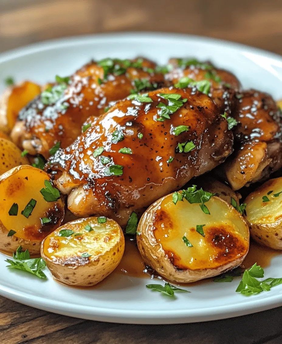When it comes to preparing a dish that is both delicious and easy to make, few recipes can rival the charm of <strong></noscript>Sweet and Tangy Honey Mustard Chicken & Potatoes</strong>. This dish is a delightful combination of juicy chicken thighs and tender baby potatoes, all enveloped in a flavorful marinade that strikes the perfect balance between sweetness and tanginess. The blend of honey and Dijon mustard creates a mouthwatering glaze that enhances the natural flavors of the ingredients, making this dish a crowd-pleaser for family dinners or casual gatherings.” /></p>
</p>
<h3>The Role of Apple Cider Vinegar in the Marinade</h3>
</p>
<p>Apple cider vinegar is a star ingredient in the marinade for our Sweet and Tangy Honey Mustard Chicken & Potatoes. It serves two primary purposes: enhancing flavor and providing health benefits. Its tangy profile complements the sweetness of honey and the sharpness of mustard, creating a harmonious blend that penetrates the chicken and potatoes, infusing them with flavor.</p>
</p>
<p>Health-wise, apple cider vinegar is known for its potential benefits, including aiding digestion and supporting weight management. It contains acetic acid, which may help regulate blood sugar levels and improve metabolic rates. By incorporating apple cider vinegar into your marinade, you’re not only elevating the dish’s taste but also adding a health-conscious element to your meal.</p>
</p>
<h3>The Impact of Garlic and Herbs on Flavor</h3>
</p>
<p>Garlic and herbs play a pivotal role in the flavor profile of your Sweet and Tangy Honey Mustard Chicken & Potatoes. Fresh herbs, such as rosemary or thyme, bring a vibrant, aromatic quality that dried herbs often can’t match. Fresh garlic also offers a more potent and aromatic flavor compared to its dried counterpart. When using fresh ingredients, it’s essential to finely chop the garlic and herbs to maximize their surface area, allowing their flavors to meld beautifully with the marinade.</p>
</p>
<p>If fresh herbs are not available, dried herbs can still work well. Simply adjust the quantity, as dried herbs are more concentrated. A general rule of thumb is to use one-third the amount of dried herbs as you would fresh. Regardless of your choice, the key is to balance these flavors with the sweet and tangy elements of the marinade for a well-rounded dish.</p>
</p>
<h3>Step-by-Step Instructions</h3>
</p>
<h4>Preparation</h4>
</p>
<p>Before diving into the cooking process, it’s essential to prepare your kitchen workspace. Start by preheating your oven to 400°F (200°C). This ensures that your oven is at the right temperature when you’re ready to bake your chicken and potatoes, allowing for optimal cooking. Gather all your ingredients and kitchen tools, including a mixing bowl, whisk, cutting board, and baking dish. Having everything within reach will streamline the cooking process and make it more enjoyable.</p>
</p>
<h4>Making the Marinade</h4>
</p>
<p>To create the marinade, combine the honey, Dijon mustard, apple cider vinegar, minced garlic, and your choice of fresh or dried herbs in a mixing bowl. Whisk these ingredients together until they are well combined, ensuring that the honey dissolves completely and the mixture reaches a smooth consistency. The marinade should be thick enough to coat the chicken but still pourable. If desired, you can adjust the flavor by adding a pinch of salt and pepper or a dash of cayenne for a hint of heat.</p>
</p>
<h4>Marinating the Chicken</h4>
</p>
<p>Once your marinade is ready, add the chicken pieces to the bowl, ensuring they are evenly coated. For the best flavor infusion, allow the chicken to marinate for at least 30 minutes—ideally, 2 to 4 hours if time permits. During this time, refrigerate the chicken to maintain food safety. If you plan to marinate overnight, consider placing the chicken in a resealable bag with the marinade to ensure even coverage. Remember to reserve a portion of the marinade for basting later.</p>
</p>
<h4>Preparing the Potatoes</h4>
</p>
<p>When it comes to the potatoes, selecting the right type is crucial. Yukon Gold or red potatoes are excellent choices due to their creamy texture and ability to hold their shape during cooking. Wash the potatoes thoroughly, and cut them into even-sized wedges or cubes, approximately 1-inch thick. This uniformity ensures they cook evenly alongside the chicken. Toss the cut potatoes in a bowl with olive oil, salt, and pepper, allowing them to absorb the flavors before baking.</p>
</p>
<h4>Baking Process</h4>
</p>
<p>Now it’s time to bring everything together. In a large baking dish, arrange the marinated chicken pieces and scatter the prepared potatoes around them. Drizzle any reserved marinade over the top. Cover the dish with aluminum foil to trap steam and promote even cooking. Bake in the preheated oven for 25 minutes. After this time, remove the foil and continue baking for an additional 15-20 minutes, or until the chicken reaches an internal temperature of 165°F (74°C) and the potatoes are fork-tender and golden brown.</p>
</p>
<h3>Serving Suggestions</h3>
</p>
<p>To elevate your dining experience, consider pairing your Sweet and Tangy Honey Mustard Chicken & Potatoes with various side dishes. A fresh green salad with a tangy vinaigrette can provide a crisp contrast to the savory chicken. Roasted vegetables, such as Brussels sprouts or carrots, complement the meal and add another layer of flavor. For a heartier option, serve the dish alongside couscous or quinoa, which can soak up the delicious juices from the chicken.</p>
</p>
<h3>Cooking Tips for Perfect Honey Mustard Chicken & Potatoes</h3>
</p>
<p>– <strong>Check Internal Cooking Temperature</strong>: To ensure your chicken is cooked properly, use a meat thermometer to check the internal temperature. Chicken should reach 165°F (74°C) at its thickest part. This step is crucial for food safety and achieving juicy chicken, as overcooking can lead to dryness.</p>
</p>
<p>– <strong>Achieving Crispy, Golden Brown Potatoes</strong>: For crispy potatoes, ensure they are spread out in a single layer in the baking dish. If the potatoes are too crowded, they will steam instead of roast, preventing that desired crispy texture. You can also toss them with a bit of cornstarch before baking for added crunch.</p>
</p>
<p>– <strong>Adjusting the Marinade</strong>: Feel free to tailor the marinade to your taste preferences. If you prefer a more tangy flavor, increase the amount of apple cider vinegar or mustard. For a sweeter profile, add extra honey. You can also experiment with different herbs or spices, such as paprika or oregano, to create your unique blend.</p>
</p>
<h3>Storage and Reheating Suggestions</h3>
</p>
<p>To ensure maximum freshness, store any leftovers in an airtight container in the refrigerator. The chicken and potatoes can be refrigerated for up to 3 days. When reheating, it’s best to use the oven to maintain the texture of the chicken and potatoes. Preheat your oven to 350°F (175°C), place the leftovers in a baking dish, and cover with foil to prevent drying out. Heat for about 15-20 minutes or until warmed through.</p>
</p>
<p>If you’re short on time, you can also use a microwave, but be aware that this may result in slightly less crispy potatoes. Reheat on medium power in short intervals, checking frequently to avoid overcooking.</p>
</p>
<h3>Conclusion</h3>
</p>
<p>The Sweet and Tangy Honey Mustard Chicken & Potatoes is a delightful dish that combines sweet and tangy flavors with the health benefits of apple cider vinegar and fresh herbs. The ease of preparation makes it an ideal choice for busy weeknights or a leisurely weekend meal with family and friends. By following the steps outlined above and incorporating your personal touch, you can create a meal that not only pleases the palate but also nourishes the body.</p>
</p>
<p>Embrace the joy of cooking and the satisfaction of sharing a homemade meal. Whether it’s a casual family dinner or a gathering with friends, this dish is sure to be a hit at your table. Try it out, and experience the magic of sweet and tangy flavors coming together in a delightful harmony!</p>
<div id=