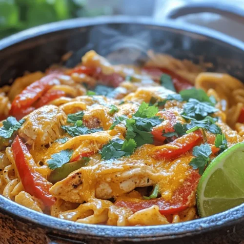 One Pot Chicken Fajita Pasta is a delightful and vibrant dish that brings together the best of Tex-Mex and Italian cuisine in a single, satisfying meal. This recipe is perfect for busy weeknights when you crave bold flavors but don't want to spend hours in the kitchen. With its zesty chicken, colorful bell peppers, and perfectly cooked pasta, this dish is not only visually appealing but also bursting with flavor.