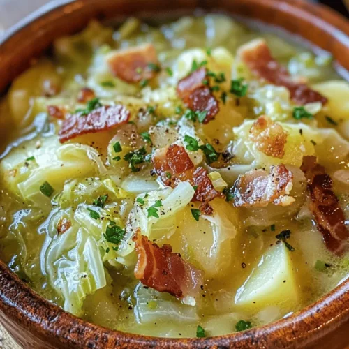When the chill of winter settles in, few things are as comforting as a warm bowl of soup. One dish that embodies the rich, hearty flavors of Irish cuisine is the traditional Irish Bacon, Cabbage, and Potato Soup. This delightful recipe merges the savory notes of Irish bacon with the earthiness of potatoes and the freshness of green cabbage, creating a soup that is both nourishing and satisfying. Each spoonful is a warm embrace, making it the perfect choice for those colder days when you crave something wholesome and fulfilling.