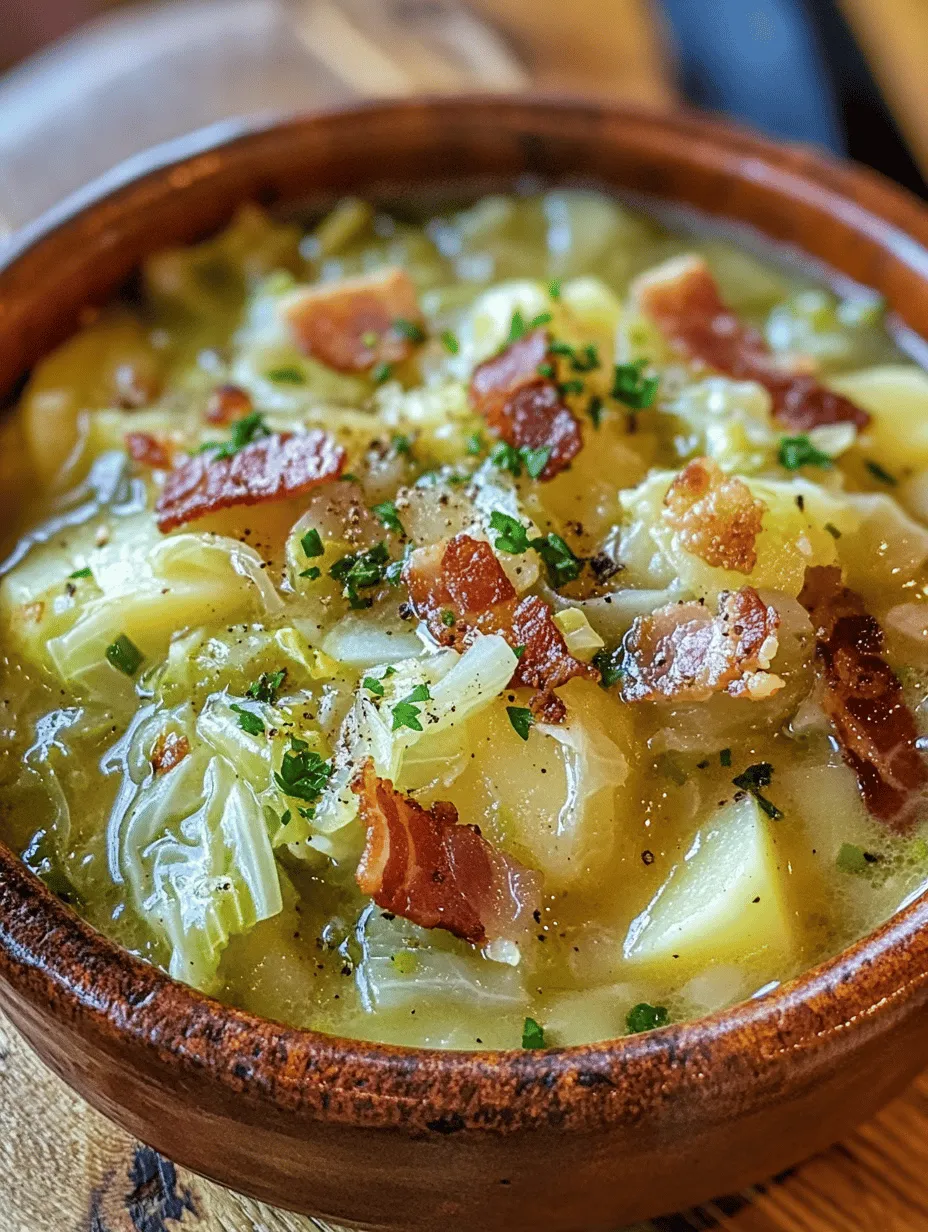 When the chill of winter settles in, few things are as comforting as a warm bowl of soup. One dish that embodies the rich, hearty flavors of Irish cuisine is the traditional Irish Bacon, Cabbage, and Potato Soup. This delightful recipe merges the savory notes of Irish bacon with the earthiness of potatoes and the freshness of green cabbage, creating a soup that is both nourishing and satisfying. Each spoonful is a warm embrace, making it the perfect choice for those colder days when you crave something wholesome and fulfilling.