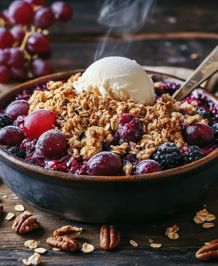 Fruit crumbles have earned a cherished spot in the hearts and homes of dessert lovers everywhere. Their warm, comforting nature combined with the delightful amalgamation of flavors makes them a go-to choice for both casual gatherings and special occasions. The Grape and Berry Crumble stands out as a particularly enticing variation, perfectly balancing the sweetness of fresh grapes with the tartness of mixed berries. This recipe not only showcases the vibrant colors and flavors of summer but also highlights the importance of using fresh, seasonal ingredients to achieve the most delicious results.