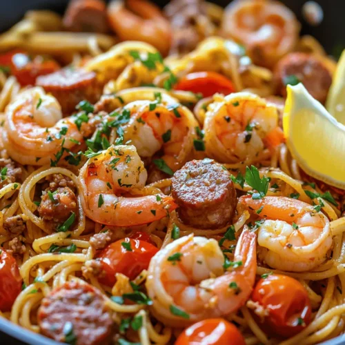 Are you searching for a dish that perfectly balances convenience, flavor, and visual appeal? Look no further than Sizzling Garlic Butter Shrimp & Sausage Skillet Pasta. This culinary gem combines succulent shrimp and savory smoked sausage, all enveloped in a rich garlic butter sauce, served atop your choice of pasta. It’s a dish that not only tantalizes your taste buds but also makes for an impressive meal that can be whipped up in no time.