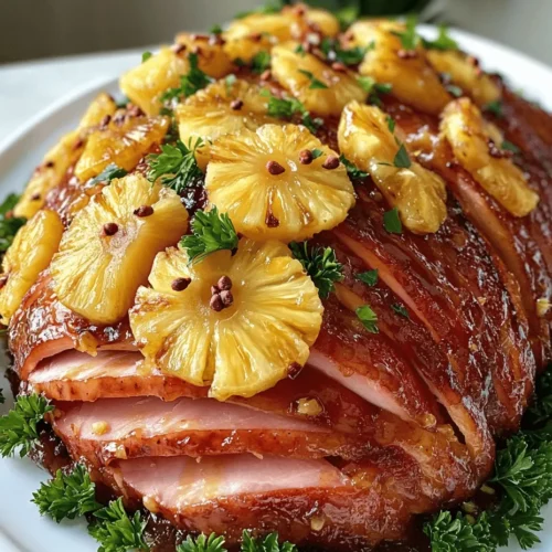 The Tropical Delight Baked Sliced Ham with Pineapple Glaze is an exquisite dish that brings a burst of tropical flavors to your dining table. This delightful recipe is an ideal choice for family gatherings, holiday celebrations, or any special occasion where you want to impress your guests with a visually stunning and mouthwatering centerpiece. The combination of sweet and savory elements in this dish creates a delightful contrast that enhances the natural umami flavor of the ham, making it an unforgettable culinary experience.