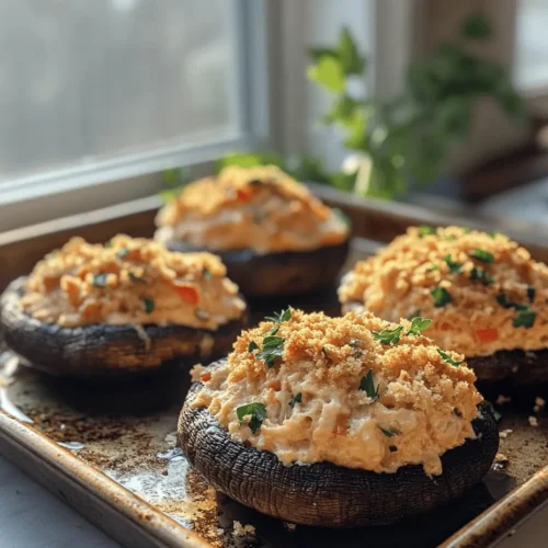 Crab-Stuffed Portobello Mushrooms are a delightful fusion of earthy flavors and oceanic delights, making them a perfect dish for casual gatherings or elegant dinner parties. Imagine the rich, succulent taste of fresh crab meat, perfectly complemented by creamy and savory ingredients, all nestled inside hearty portobello mushroom caps. This recipe not only tantalizes the taste buds but also presents beautifully, making it an ideal appetizer or main dish for any seafood lover.