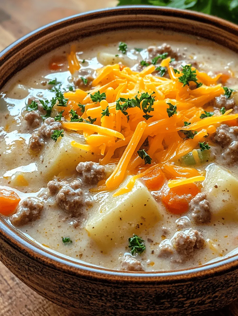 In the realm of culinary delights, comfort food holds a special place in our hearts. These dishes, often steeped in nostalgia, remind us of home, warmth, and family gatherings. They are the meals we turn to during colder months, as the chill in the air beckons us to seek refuge in hearty, satisfying fare. When we think of comfort food, creamy, savory soups often come to mind, and one standout example is the Creamy Potato & Hamburger Soup.
