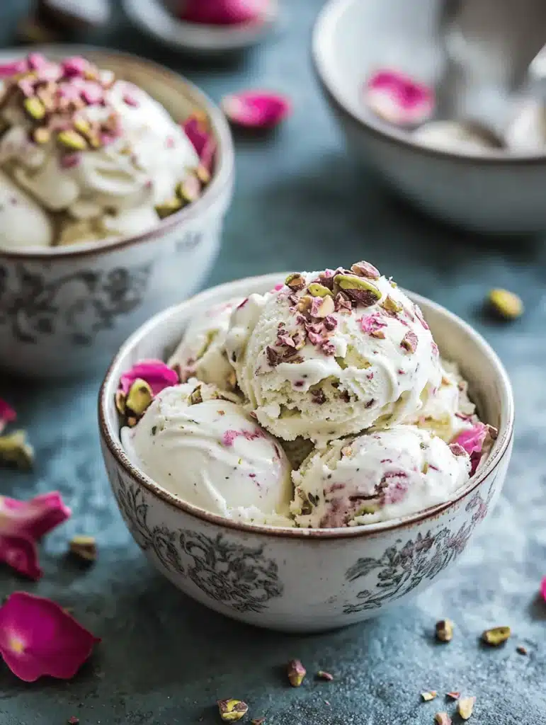 As the temperatures rise and the sun shines brightly, there’s nothing quite like a refreshing scoop of ice cream to cool off and indulge your sweet tooth. This Rose Pistachio Cheesecake Ice Cream is a luxurious treat that combines the nutty richness of pistachios with the creamy decadence of cheesecake, all elevated by the delicate floral notes of rose water. Imagine a velvety ice cream that transports you to a sumptuous garden of blooming roses, each bite offering a perfect balance of sweetness and sophisticated flavor.