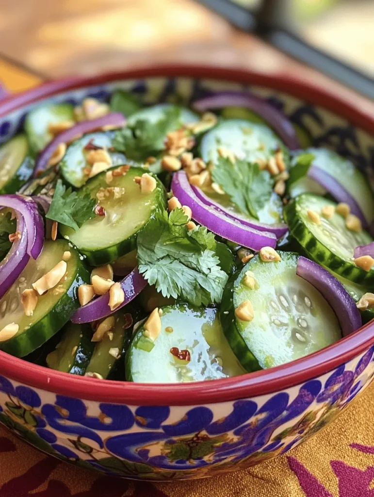 The Crunchy Asian Cucumber Salad is a vibrant and refreshing dish that perfectly encapsulates the essence of Asian cuisine. Bursting with fresh flavors, this salad combines crisp cucumbers, aromatic herbs, and a deliciously balanced dressing, making it an irresistible choice for any meal. Whether served as a side dish to complement your favorite Asian entrées or enjoyed as a light, health-conscious main course, this salad is sure to delight your taste buds and impress your guests.