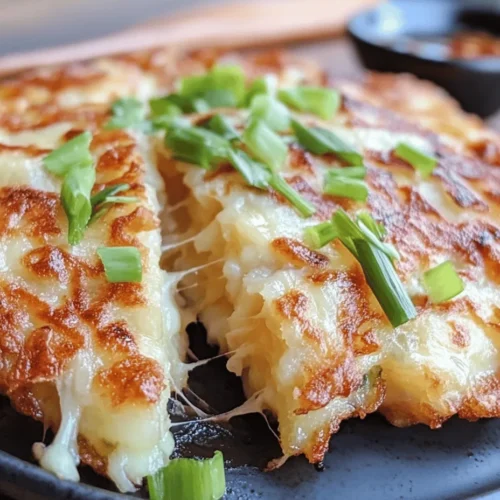 Discover the delightful world of crispy cheesy gamjajeon, a traditional Korean potato pancake that beautifully merges the flavors of tender potatoes and melted mozzarella cheese. This dish is not only a treat for the taste buds but also a versatile option for any meal of the day. Whether served as a savory breakfast, a hearty snack, or a delightful side dish during dinner, gamjajeon is bound to impress. The crispy exterior, combined with the gooeyness of cheese, creates a satisfying texture that will keep you coming back for more.