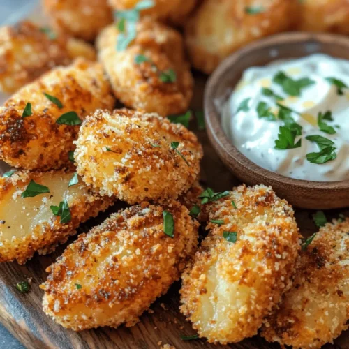 If you’re searching for a dish that combines tantalizing flavors with an irresistible crunch, look no further than Crispy Parmesan Potatoes with Creamy Garlic Dip. This recipe transforms ordinary baby potatoes into a sensational treat that everyone will love, whether served as an appetizer, a side dish, or as a flavorful snack during game day or gatherings.